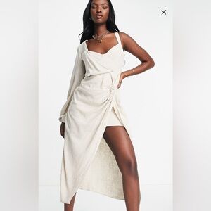 ASOS linen dress Elegant Beige Wrap Dress